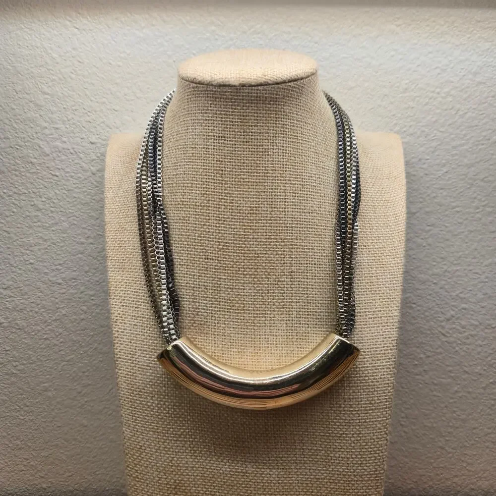Vintage Lydell NYC Multi Strand Statement Necklace Two Tone Silver Gold Mesh